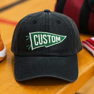 Embroidered Pennant Hat with Custom Team Name, Personalized Dad Cap, Custom High School College, Custom Logo Embroidered Baseball Hat Gift