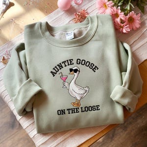 Auntie Silly Goose Embroidered Sweatshirt, Cool Aunts Club Shirt, Funny Goose Lover Gift for Aunt, New Pregnancy Announcement Crewneck