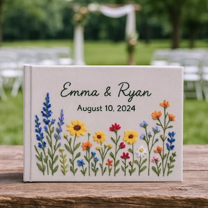 Custom Floral Hand Embroidered Wedding Guest Book, Personalized Memory Album,Floral Wedding Guestbook Ideas, Custom Personalized Memory Book