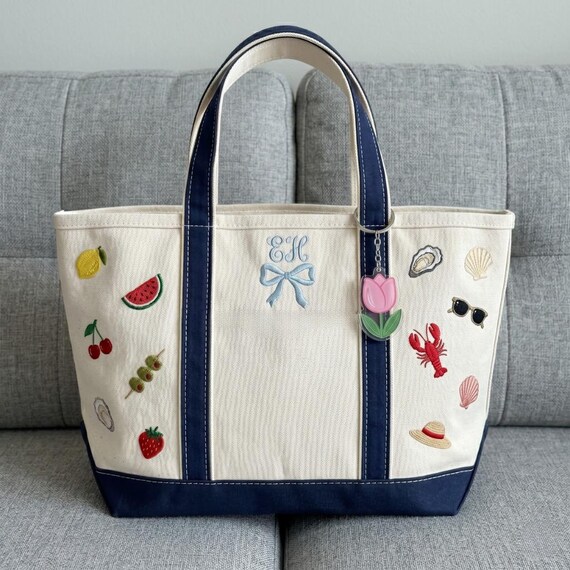 Personalized Summer Fruit Embroidered Boat Tote Bag, Custom Monogram Beach Bag, Coastal Bachelorette Gift