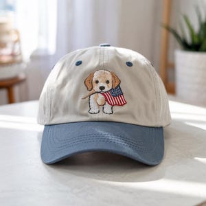 Patriotic Puppy Hat, Embroidered Dog Dad Cap, American Flag Baseball Cap, 4th of July Gift for Dog Lover, USA Summer Hat, Dog Dad Cap