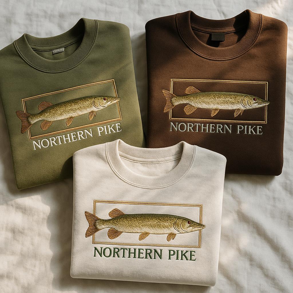 Embroidered Northern Pike Sweatshirt, Embroidered Fish Sweatshirt, Fishermans Aesthetic, Gift For Him, Vintage Sweatshirt, Fishing Outfit