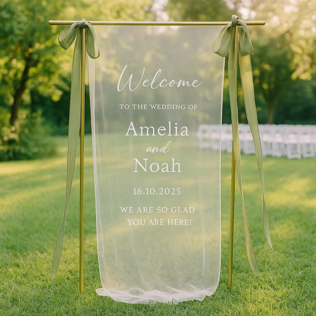 Personalized Sheer Wedding Sign, Fabric Wedding Sign, Romantic Wedding Banner with Names, Wedding Ceremony Decor, Voile Banne, Welcome Sign