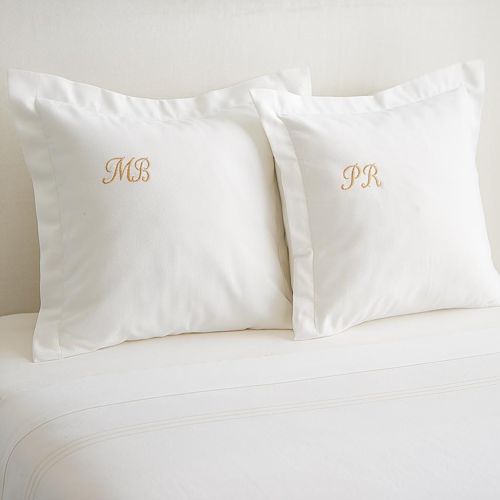 Personalised Oxford Pillowcase, Embroidered pillowcase, Embroidered Initials, Wedding Gift, Custom Script, Elegant Luxury Bedding