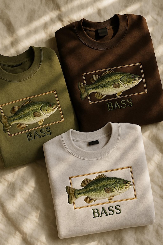 Embroidered Bass Sweatshirt, Embroidered Fish Sweatshirt, Fishermans Aesthetic, Gift For Him, Vintage Sweatshirt, Fishing Outfit, Bass