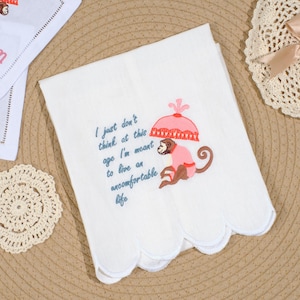 The Lotus Embroidered Linen Tea Towel, Piper No Tsunami Lorazepam Napkins, Victoria Ratliff, Ivory Lotus Resort Kitchen Towel Fan Gift