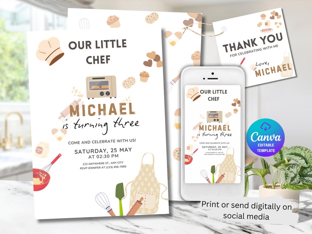 Our Little Chef Baking Party Invitation | Editable Baking Birthday ...