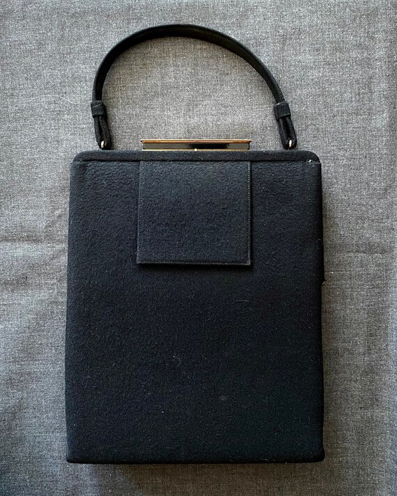 Black Wool 1940s Crown Lewis Frame Handbag 