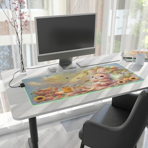 Kawaii Peach Bunny LED Gaming Mouse Pad: Fairycore Desk Mat