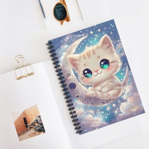 Kawaii Cat Spiral Notebook: Pastel Starry Journal for Stationery Lovers