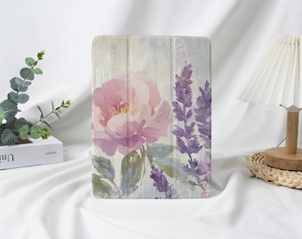 Oil Painting Flower Art Plaid iPad Case With Pencil Holder for 2025 Air 7-11/13″,iPad Mini 6/7,iPad Pro 13" 12.9" 11",iPad 10/9/8,iPad Cover