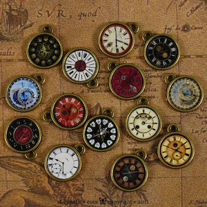 Steamed ~ 1x Handmade Bronze Miniature Tiny 18 x 15mm Pocket Watch Clock Charm Pendant Victorian Steampunk ~ BJD Doll Jewelry ~ Pick ONE