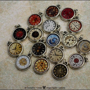Pays des merveilles ~ 1 x Miniature en bronze faite main, 14 x 11 mm, montre de poche, horloge, pendentif à breloque Steampunk victorien, choisissez un