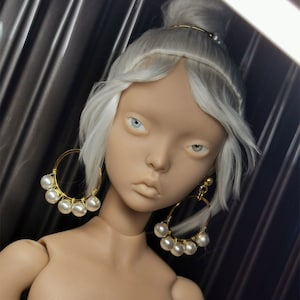Hoop earrings with pearls for Popovy PashaPasha Nuface Fashion Doll BJD