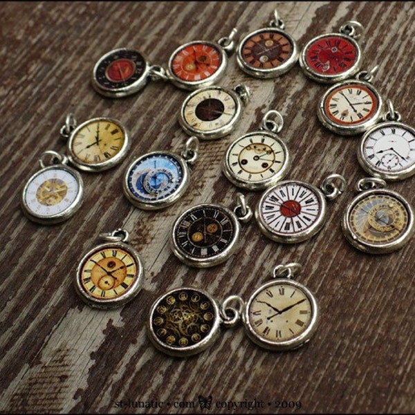 Wonderland ~ Full Set 17pcs Handmade Bronze Miniature Tiny 14 x 11mm Pocket Watch Clock Charms Pendentif Victorien Steampunk BJD Doll Bijoux