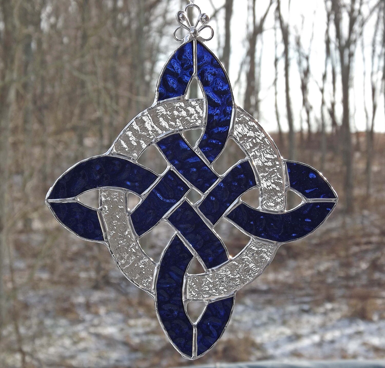 Celtic Protection Knot Stained Glass Suncatcher Dark Blue Etsy