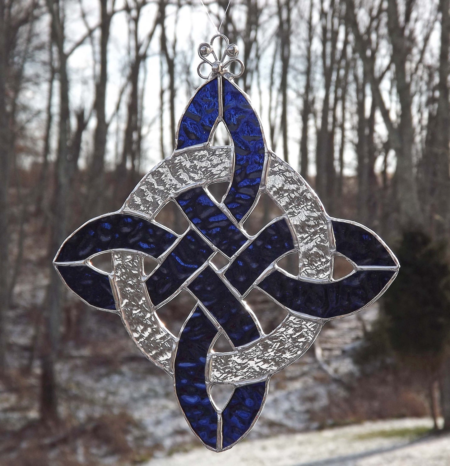 Celtic Protection Knot Stained Glass Suncatcher Dark Blue | Etsy