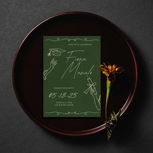 2025 Graduation Announcement Canva Template • Minimalist Cursive Grad Party Invitation • Editable in Canva