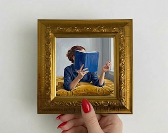Woman Reading Oil Painting Hand Painted Canvas Art Original Small Canvas Wall Decor