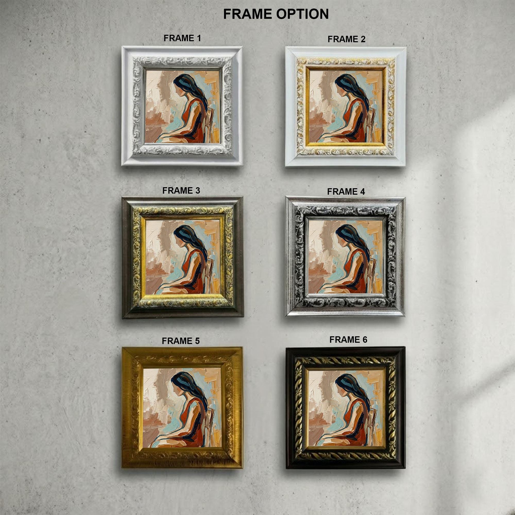 Original Abstract Woman Oil Painting Small Framed Wall Art Figure ...