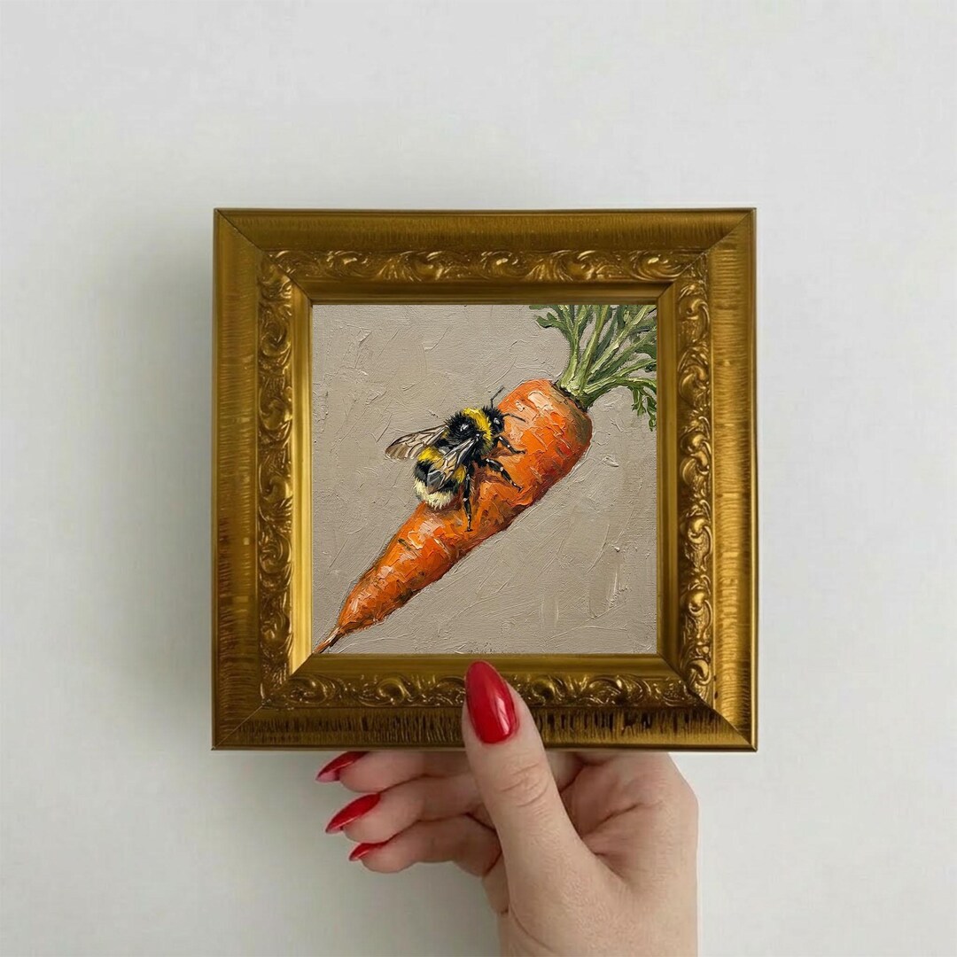Carrot With Bee Oil Painting Original Mini Canvas Wall Art Kitchen ...