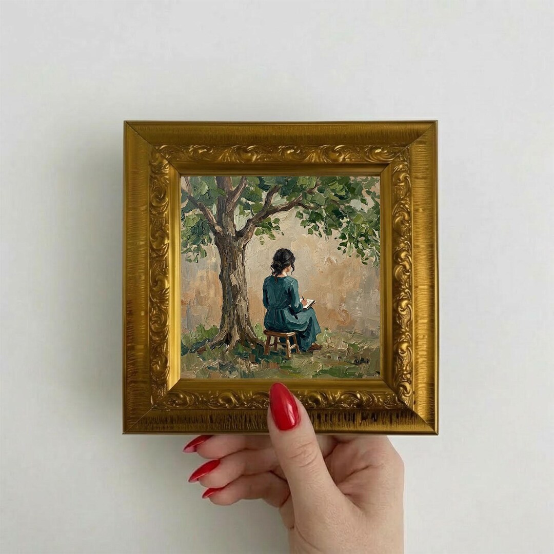 Woman Reading Under Tree Oil Painting Original Mini Wall Art Landscape ...