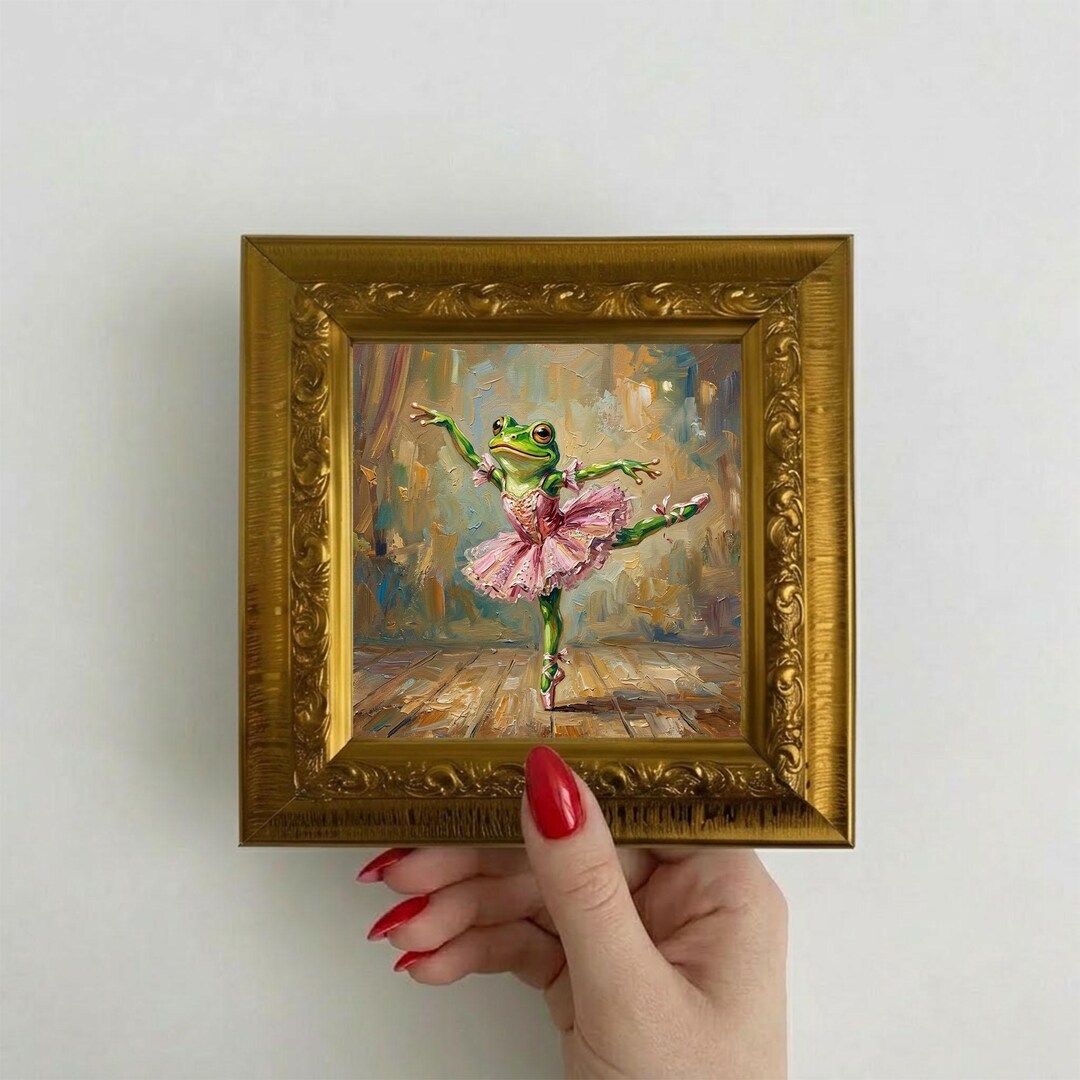 Dancing Frog Ballet Oil Painting Whimsical Animal Art, Original Small ...