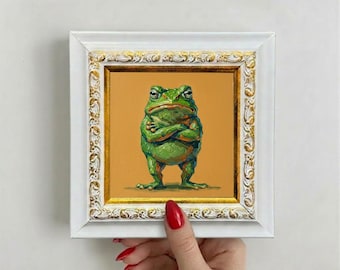 Frog Oil Painting Original Small Canvas Wall Art Animal Artwork Home Decor