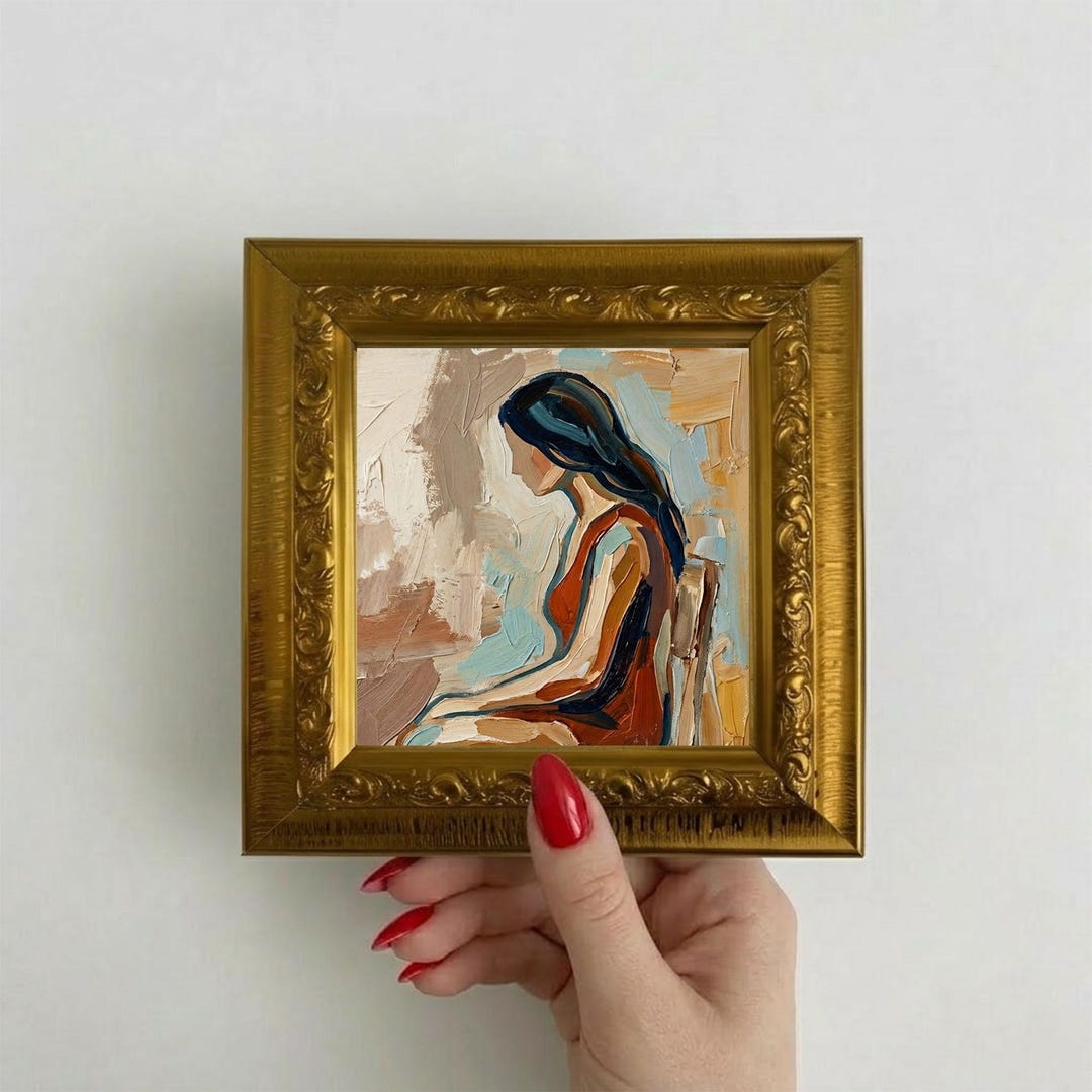 Original Abstract Woman Oil Painting Small Framed Wall Art Figure ...