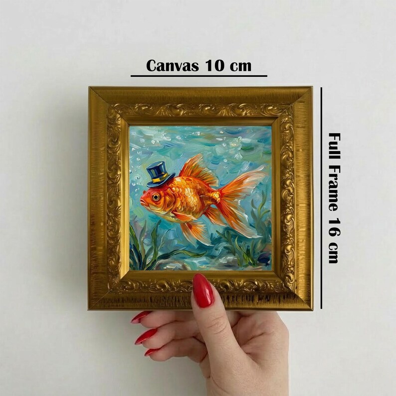 Goldfish Oil Painting Fish Artwork Original Mini Canvas Art Animal Wall ...