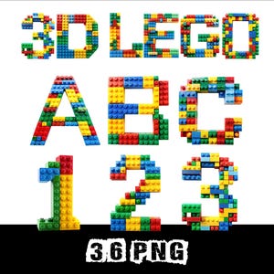 May include: A vibrant image of 3D LEGO letters and numbers on a white backdrop. The words "3D LEGO" are displayed, along with the letters "A", "B", and "C", and the numbers "1", "2", and "3". Each character is constructed from an assortment of colourful LEGO bricks.