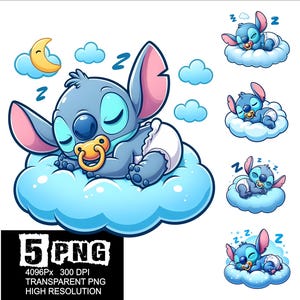 Sleeping Baby Stitch Design 5 PNG Stitch Cloud Clipart High Resolution Png Design Stitch Baby