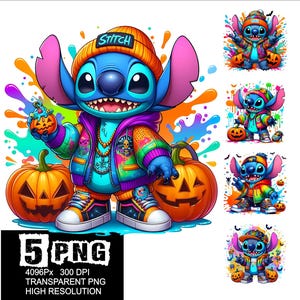 Stitch Halloween Design 5 PNG Streetwear Halloween Stitch Splash High Resolution Png Design Stitch Png
