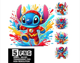 Stitch Hero Flash Design 5 PNG Stitch Clipart High Resolution Png Design Superhero Stitch Png