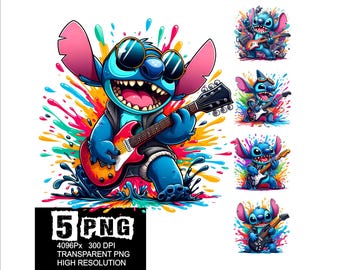 かわいいスティッチのPNGクリップアート、スティッチがギターを弾く