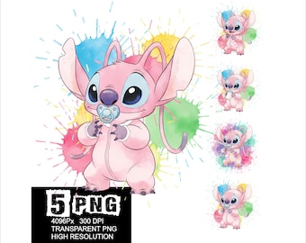 Baby Stitch Angel Design 5 PNG Angel Stitch Watercolor Splash Clipart High Resolution Png Design Stitch Baby Girl