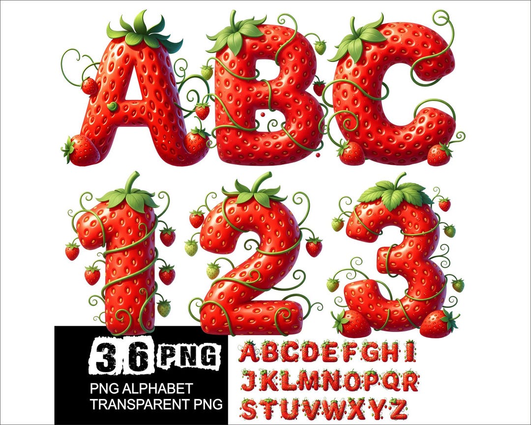 Strawberry Alphabet Png Design Fruit Png Font Party Letters Baby ...