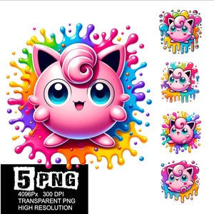 Poke Jigglypuff Design 5 PNG Jigglypuff Splash and Watercolor High Resolution Png Design Png