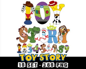 10-pack Toy Story-alfabetet PNG-bokstäver Toy Story Doodle-typsnitt PNG-alfabetsbokstäver för barn, festbokstäver PNG V2