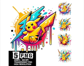 Poke Pikachu Design 5 PNG Pikachu Splash and Watercolor High Resolution Png Design Png