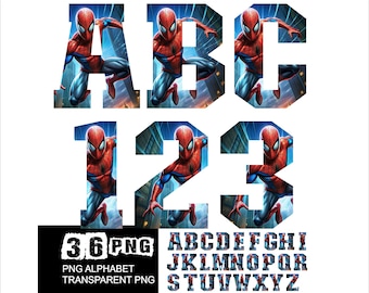 Alfabeto supereroe ragno Png Design Lettere ragno Png Font Lettere per feste Alfabeto eroe Png v1
