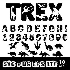 Trex dinosaure police Svg Trex Alphabet Svg police pour Cricut Svg Png Eps TTF police et Clipart v2