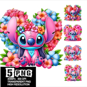 Stitch Flowers Heart Design 5 PNG Stitch Clipart High Resolution Png Design Angel Loves Stitch Png
