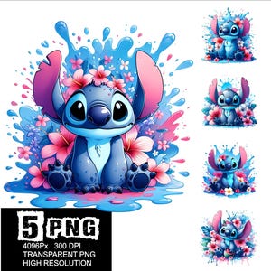 Hawaii Stitch Flowers 5 PNG Splash Hawaii Stitch Kids Wall Design High Resolution Png Design Flowers Stitch Png