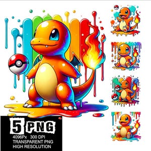 Poke Charmander Design 5 PNG Charmander Splash and Watercolor High Resolution Png Design Png
