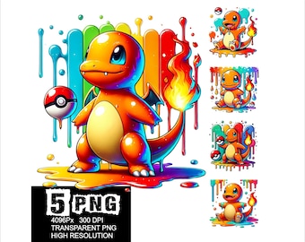 Diseño de Charmander Poke 5 PNG Charmander Splash y acuarela Diseño PNG de alta resolución