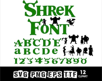Font Svg per cartoni animati Shrek, eroe, alfabeto, supereroe, font Svg per Cricut, font Svg Png Eps TTF e Clipart