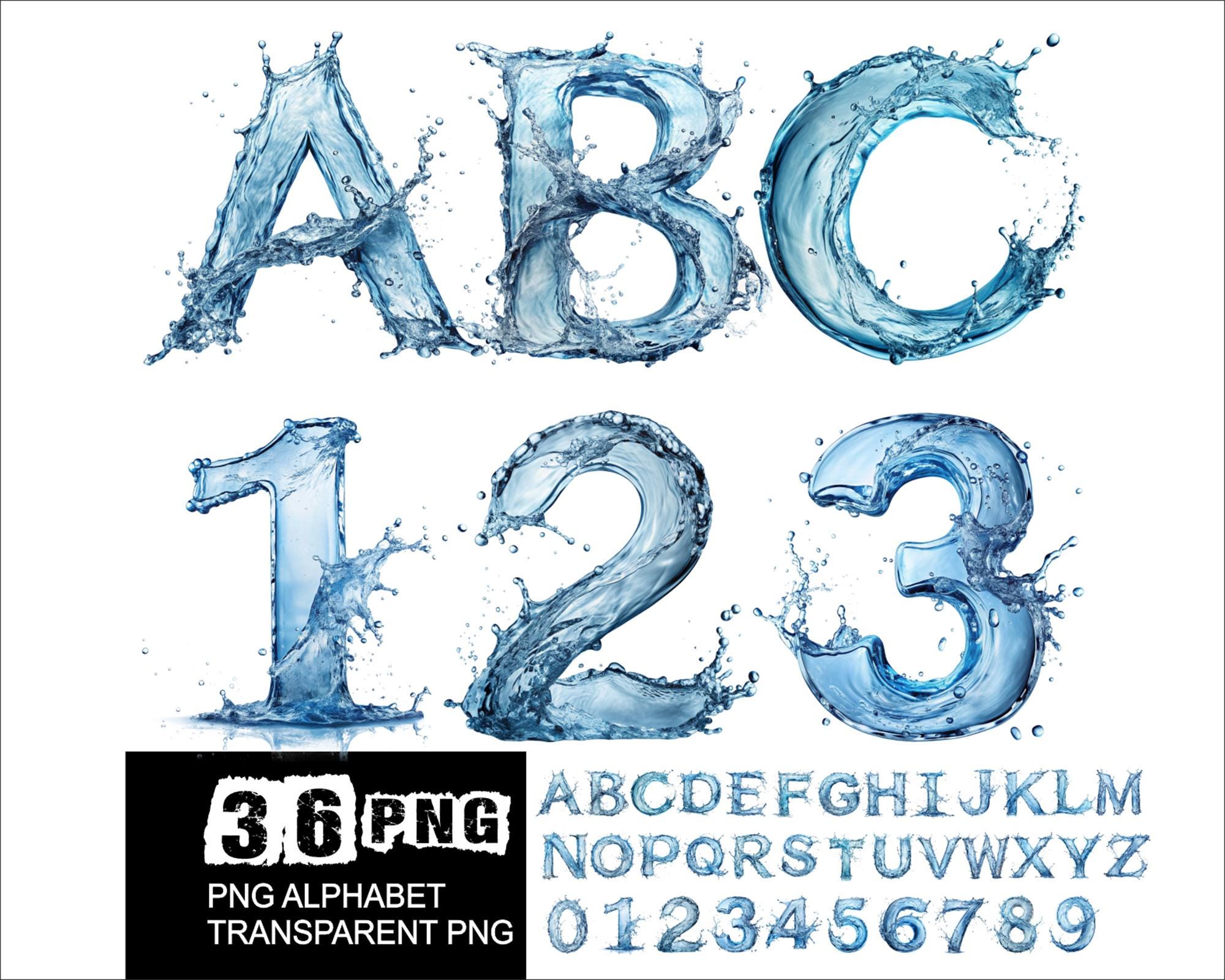 Water Doodle Letters PNG Water Alphabet PNG Sublimation Font Water