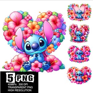 Stitch Flowers Heart Design 5 PNG Stitch Clipart High Resolution Png Design Loves Stitch Png
