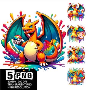 Poke Charizard Design 5 PNG Charizard Splash and Watercolor High Resolution Png Design Png